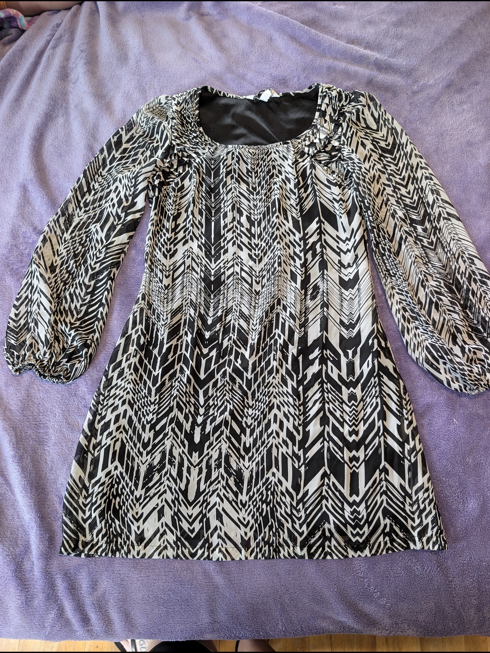 Speeckless Black Dress with Black & White Printed Neck Trim